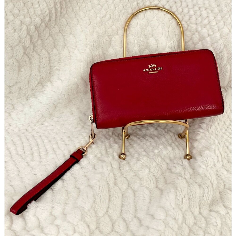 Coach C4451 Long Zip Around Wallet Red Leather Wristlet